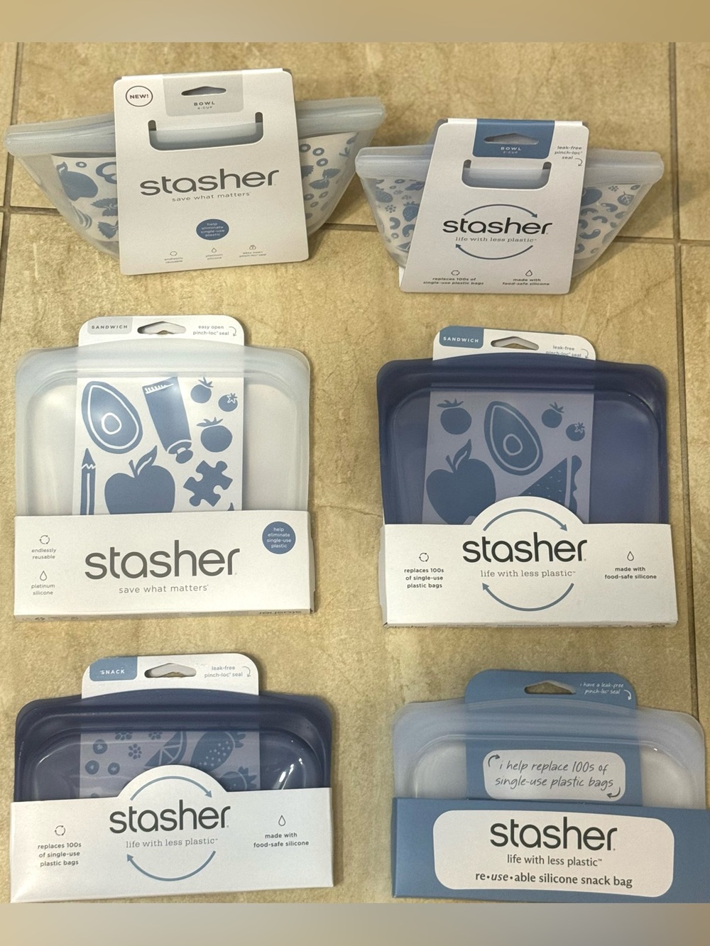 Stasher™ 4 Cup Bowl, 2 Cup Bowl, 2 Sandwich & 2 Snacks - Picture 3 of 10